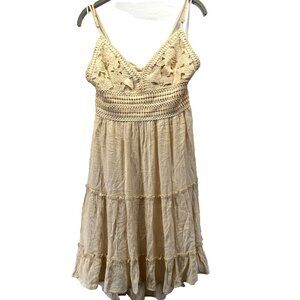 Y2K Babydoll Tiered Bohemian Lined Dress Size Large Strappy Adj Ruffled Short